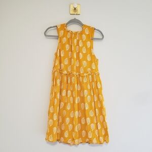 Lucky Brand Mustard Yellow Leaf Babydoll Dress Small Sleeveless Cotton Blend